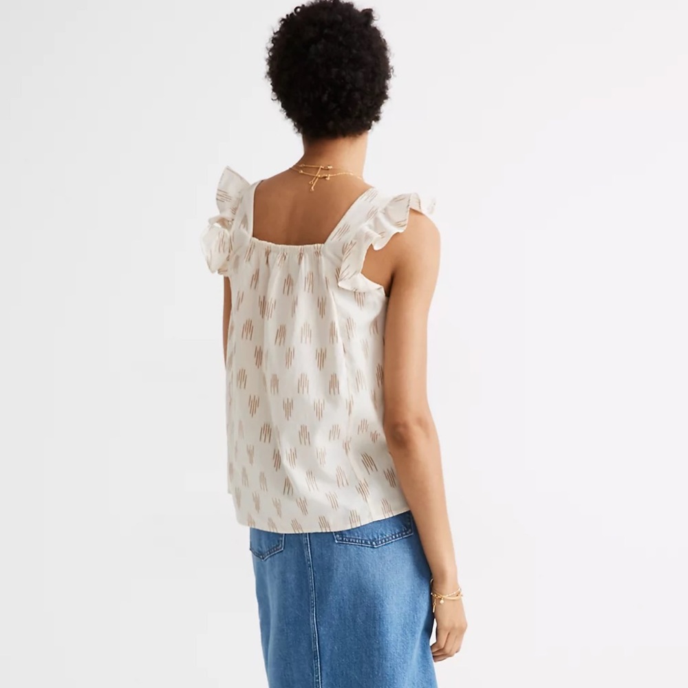 NWT Madewell Smocked Ruffle-Strap Tank Top in Ikat - Picture 3 of 4